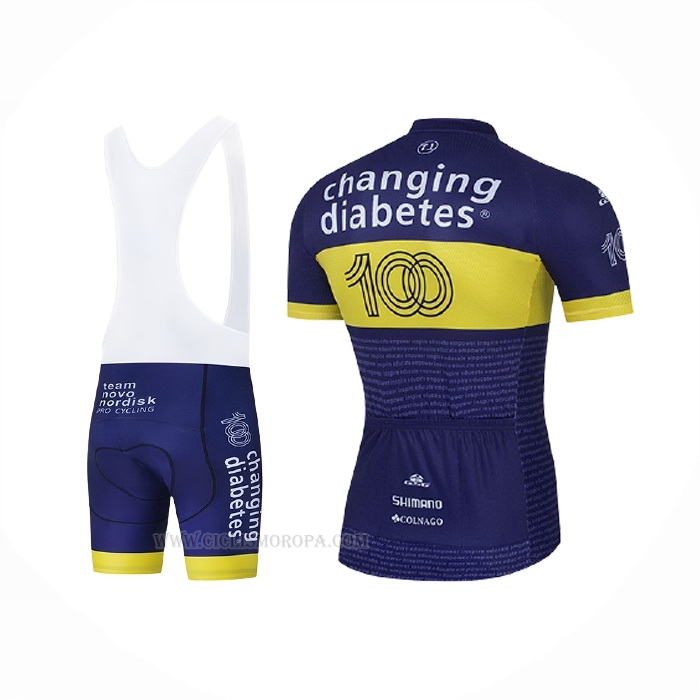 2021 Ropa Ciclismo Novo Nordisk Azul Amarillo Mangas Corta y Culotte Corto